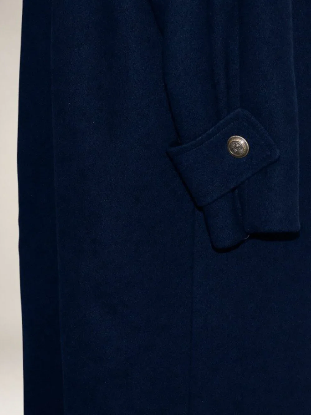 Vintage 1980s JOFELD Navy Wool Blend Double Breasted Long Coat Women's 12/14